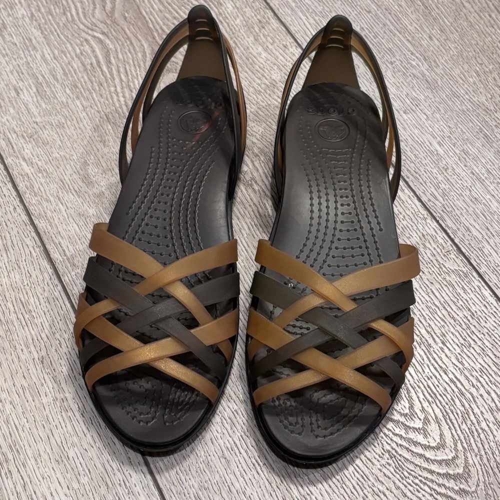 Crocs Isabella Strappy Sandals Womens 9 Brown Bronze Huarache Jelly Flat Shoes - Picture 2 of 7